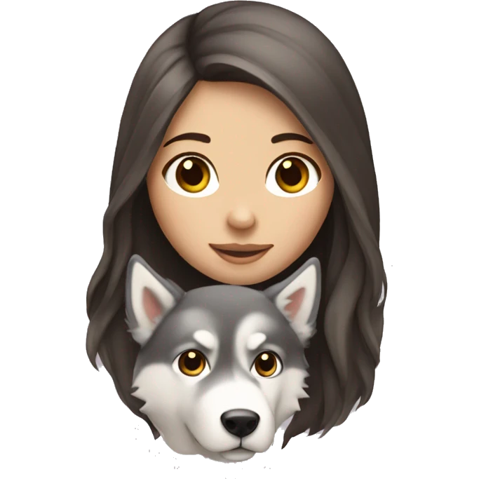 Long haired white brunette girl holding husky emoji