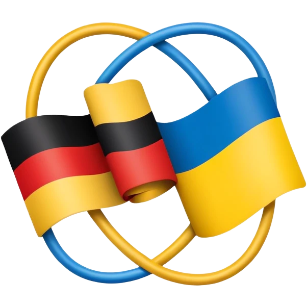 Integration symbol with German and Ukrainian flags connecting emoji