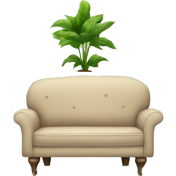 couch with a plant on the side and a table emoji