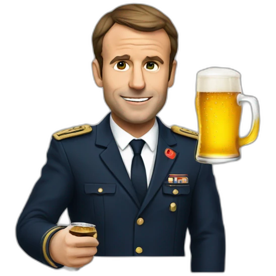 Macron with a beer emoji