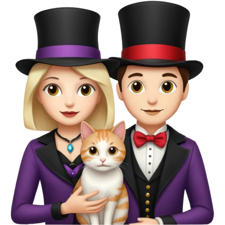 magician couple and their pet cat emoji