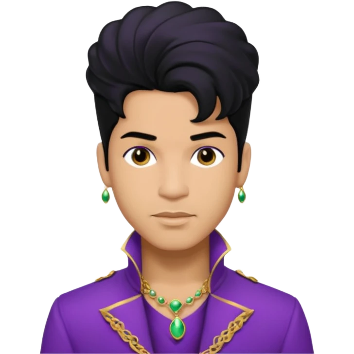 Prince Rogers Nelson with olive skin, black hair, purple outfit emoji