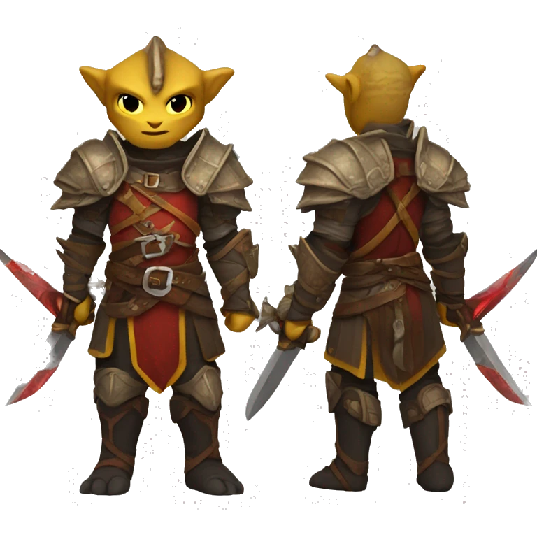 Dragonborn fighter with twin swords  with red blades and yellow Handel  emoji