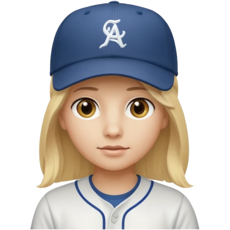 Blonde medium long hair, hazel eyes, white skin, baseball cap emoji