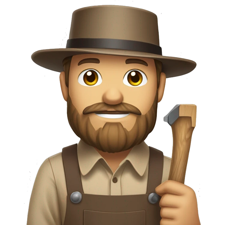 amish brown straw hat and small beard without mustache white skin brown button down shirt half body holding a hammer one photo  emoji