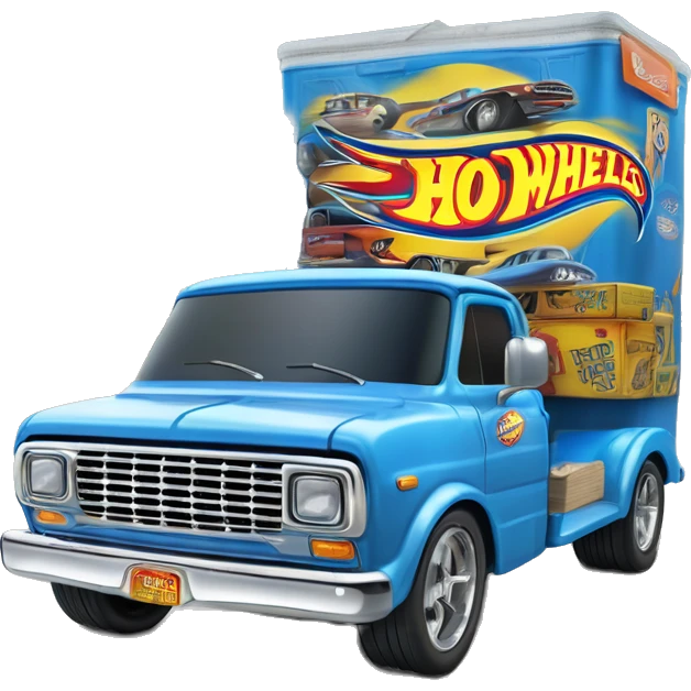 Side-on shot, Hot wheels, Hot rod, large panel van truck,1970 with exposed chrome exhaust pipes, blue, large wheels in back, large logo on the side is “Stinky’s Diaper Cleaner” in large letters  emoji