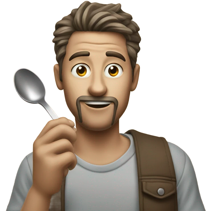 Man eating sugar with a spoon holding a lighter under the spoon emoji