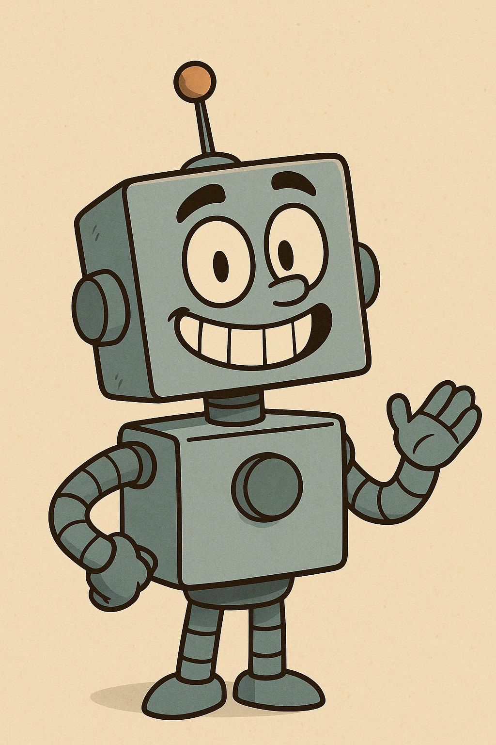 cartoon robot, boxy design, antenna, smiling, simple background emoji