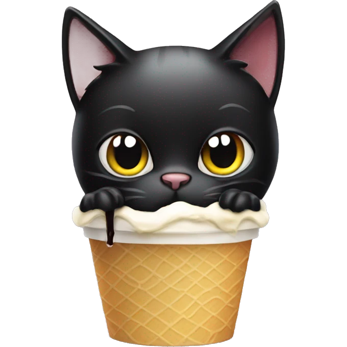 black cat eating ice cream out of a plastic cup emoji