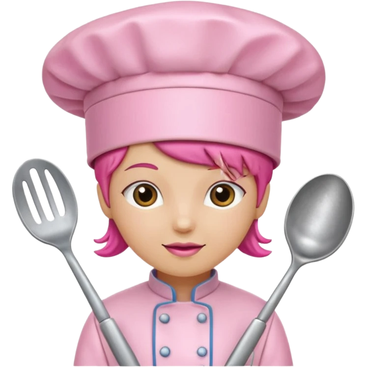 Pink chef hat with pink cooking utensils emoji