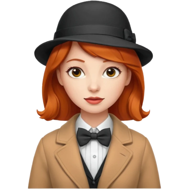 Bow Ties, Coats, and hat, lady, modern, red head. emoji