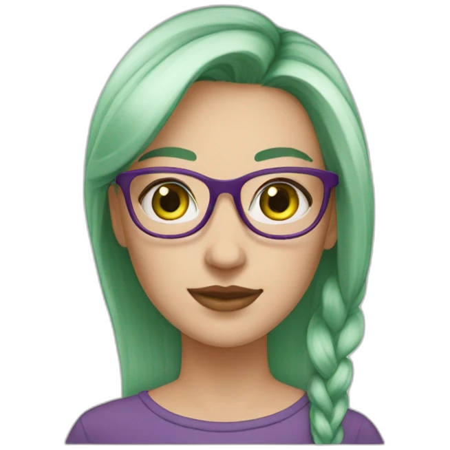 white-girl-purple-hair-green-eyes-square-glasses emoji