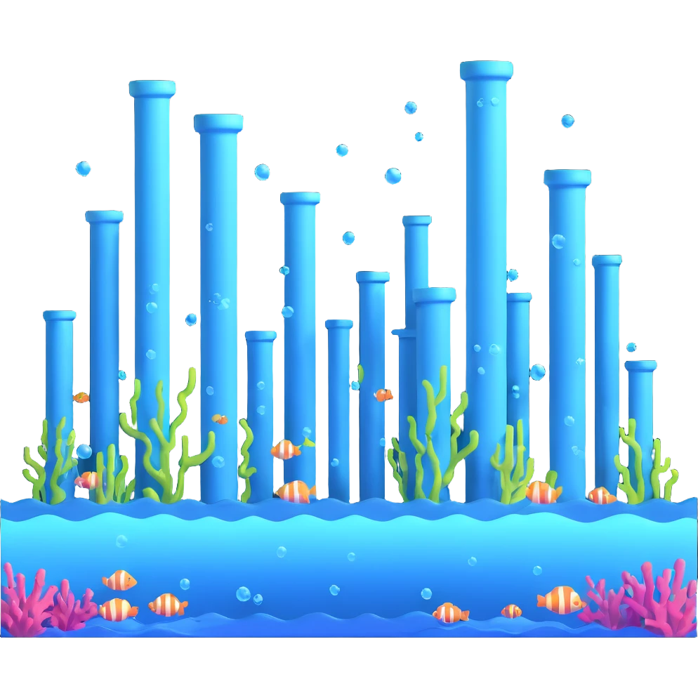 glowing underwater city with pillars and bubbles emoji