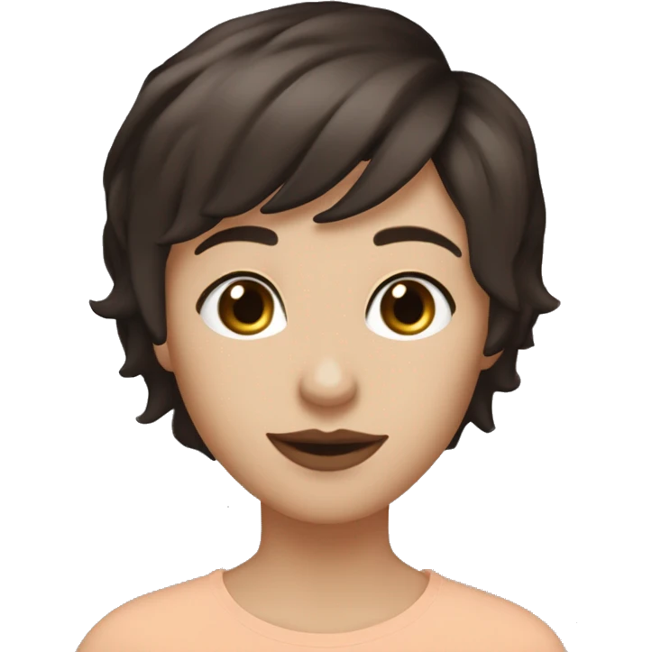 pale peach skinned dark brown short hair dark  brown eyes , brown mole above lip and nose ring masc lesbian  emoji