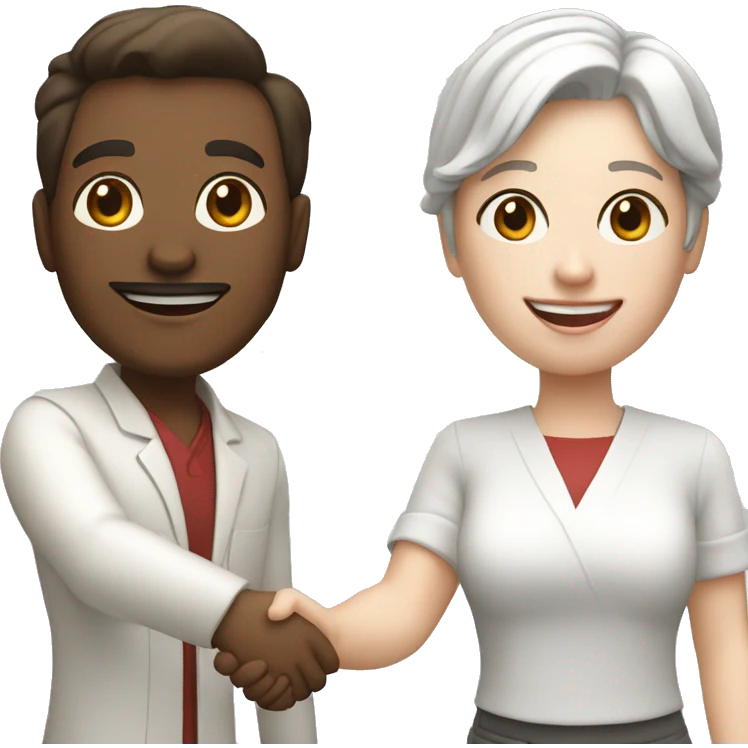 restaurant owner with white skin, and blogger with white skin, shaking hands in great detail emoji