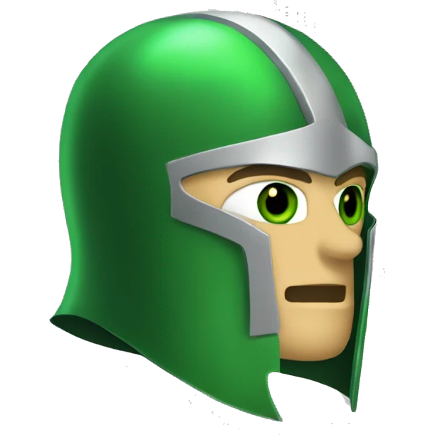 green helmet knight whit lightninh eyes, face all covered, 3/4 position emoji