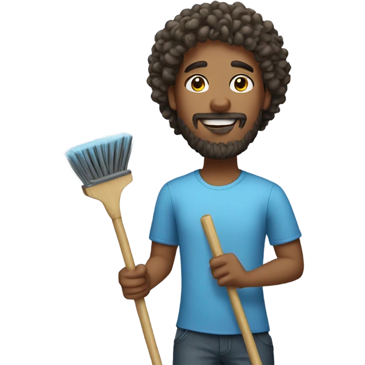 Man with curly hair and beard cleaning emoji