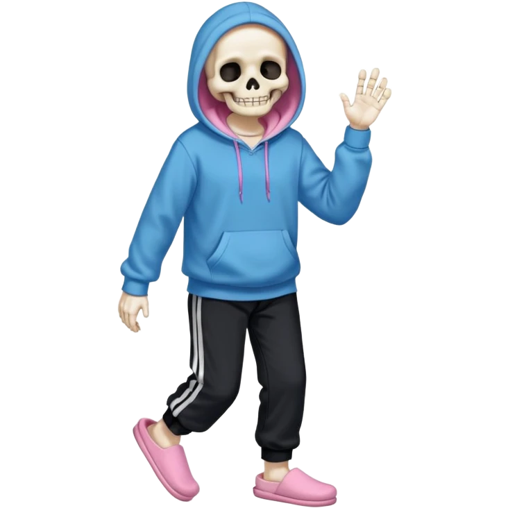 Sans The Skeleton, Blue Hoodie, Grin, Pink Slippers, Black Pants emoji