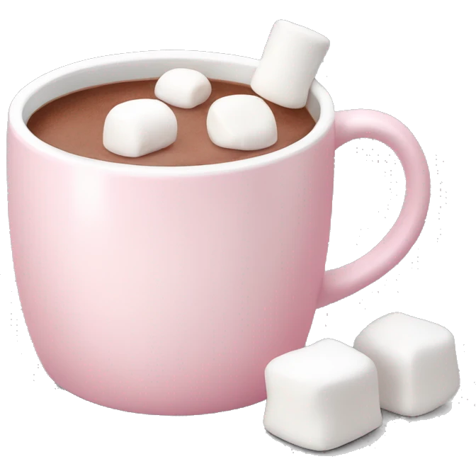 Light Pink mug of hot chocolate with marshmallows  emoji