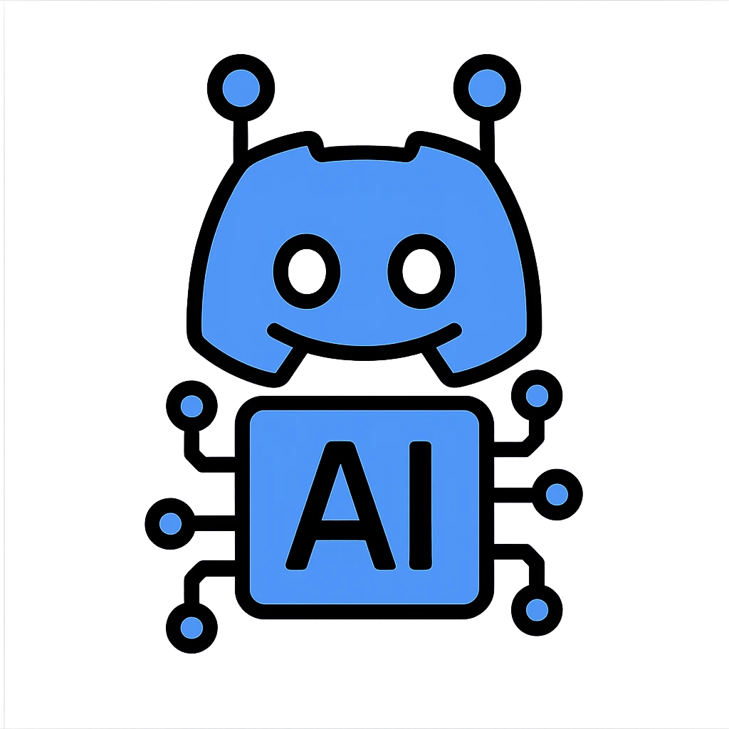 logo for Discord server about artificial intelligence, modern style, blue and white colors, simple and recognizable icon, no text emoji