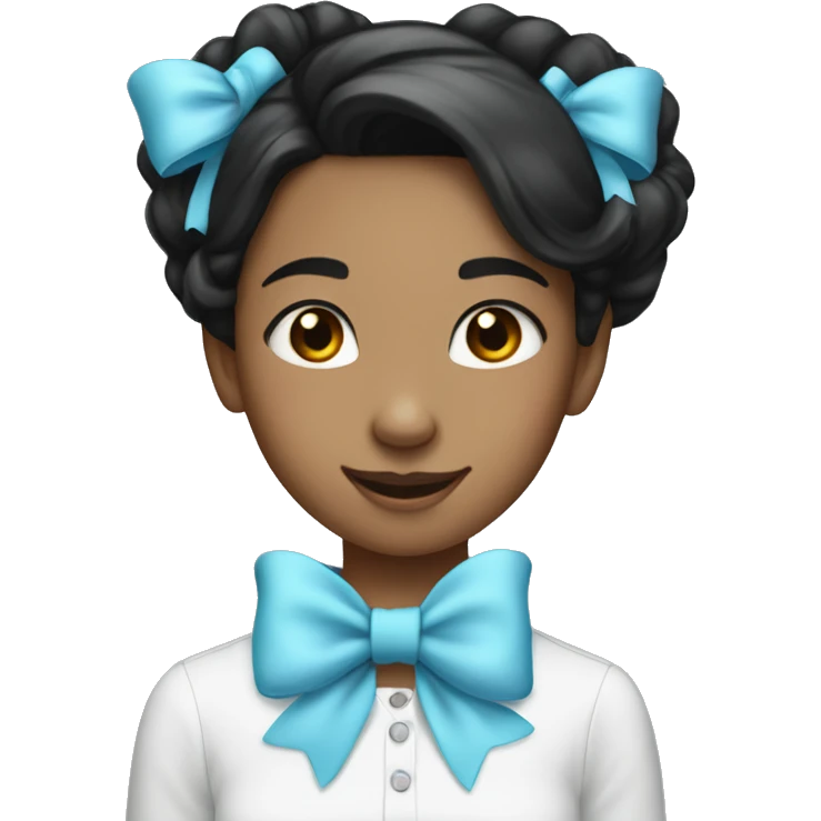 Girl with black medium hair with a light blue bow on her head, and she was smiling emoji