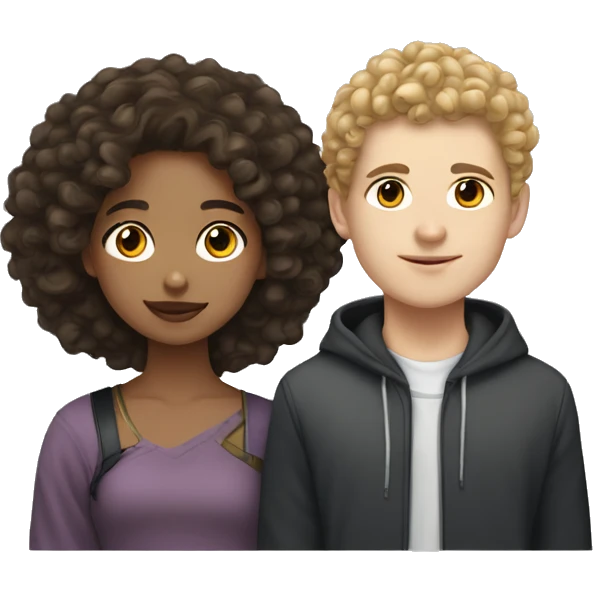 Light skin girl with curly hair next to Asian white boy emoji