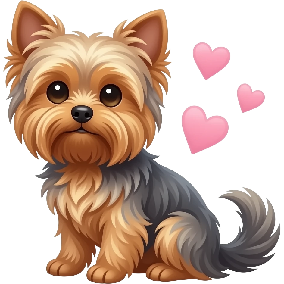 Yorkie dog  long tail   ears droopy sitting with hearts emoji