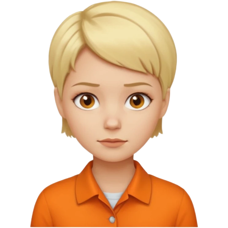 short blonde hair not smiling woman in orange collared shirt emoji