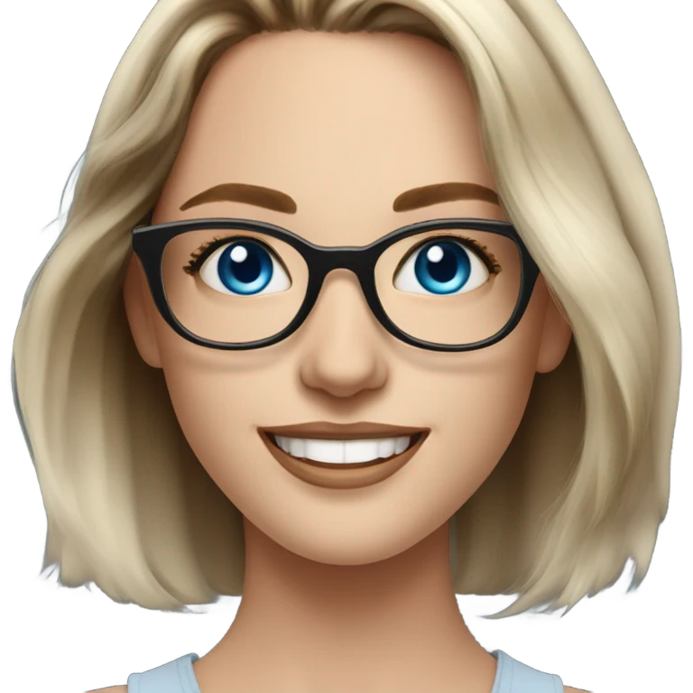 Shoulder length Balayage pale model lady with glasses and blue eyes happy  emoji