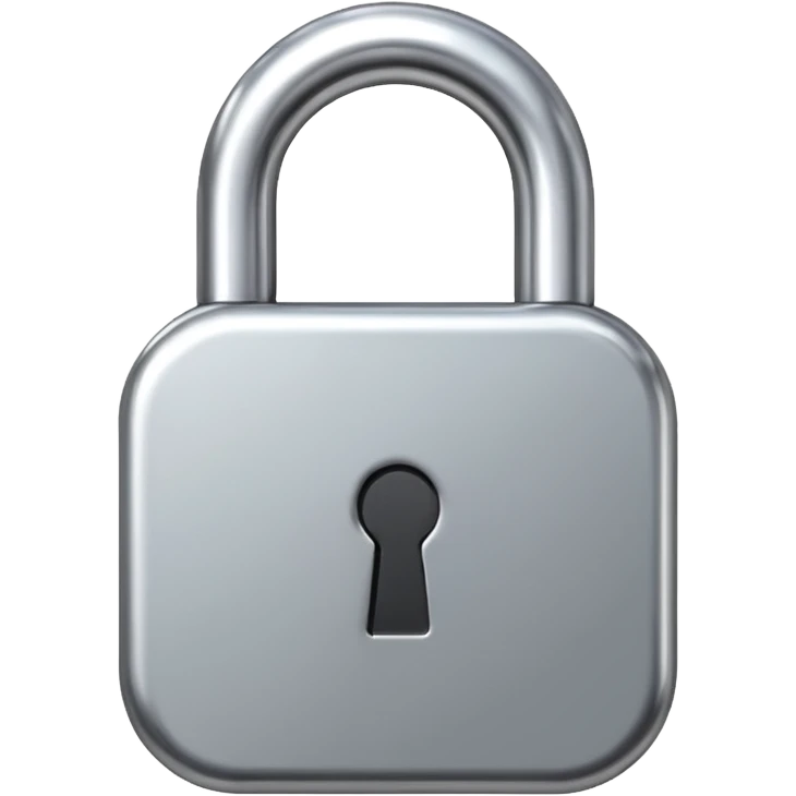 Chrome silver lock emoji, iOS emoji style, smooth metallic surface, rounded edges, reflective highlights, minimalistic emoji