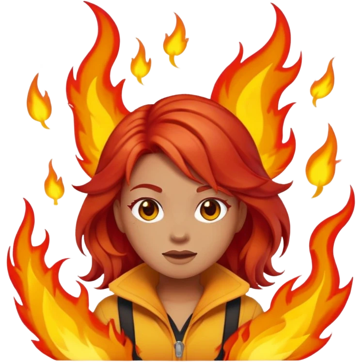 Amber from Brawl Stars as an emoji, featuring her signature fiery hair, confident expression, and flame-themed outfit emoji