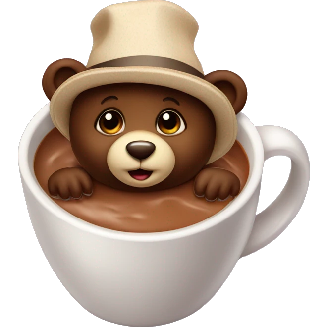 Baby bear in a hat inside of a cup of cocoa emoji