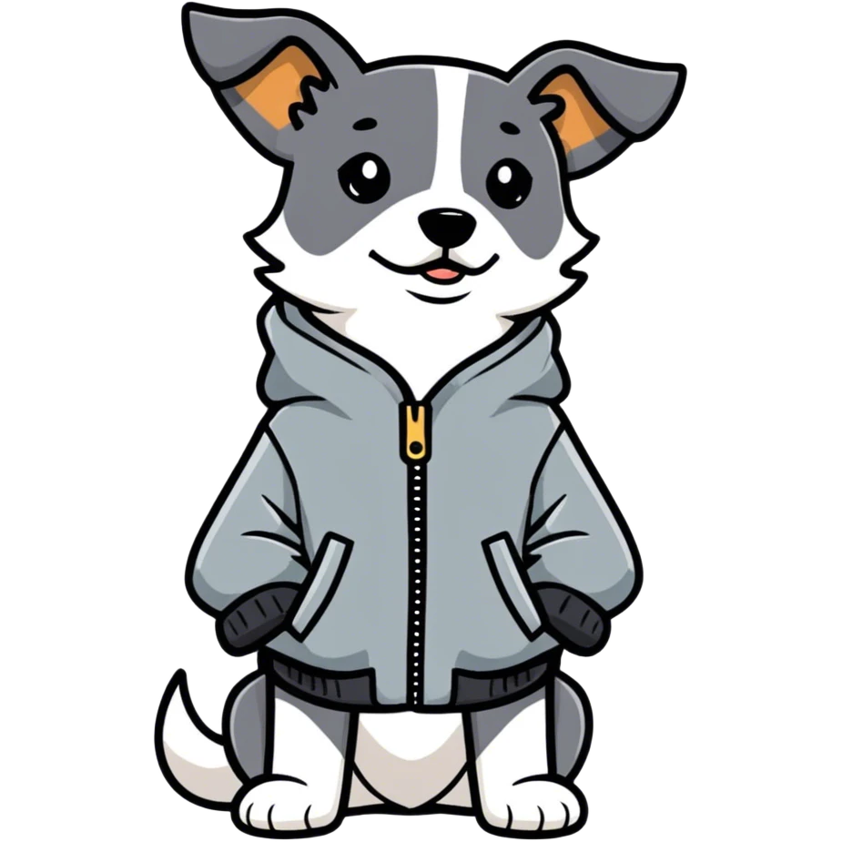 A dog wearing big gray jacket  emoji