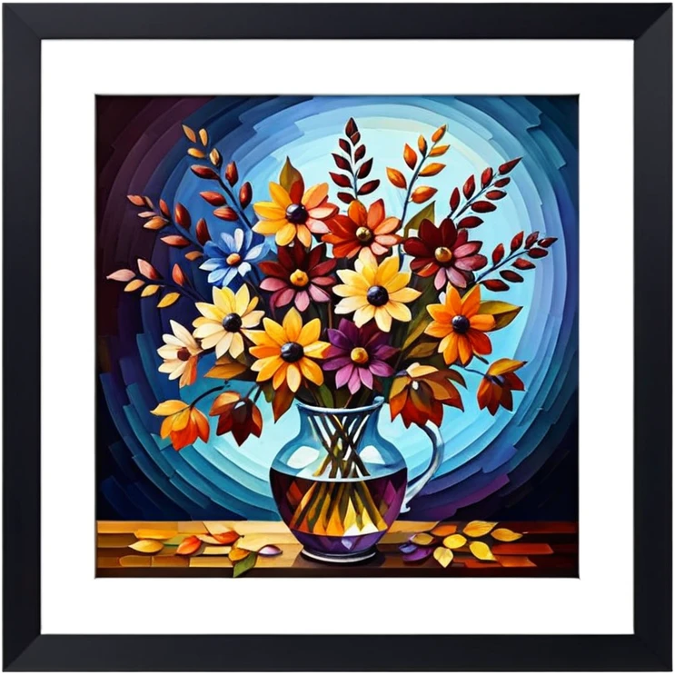 picture frame with painting of autumn flowers, Vibrant colors, Afremov style emoji