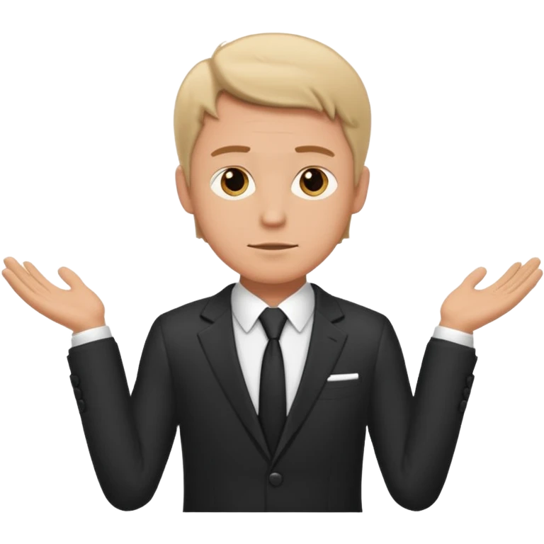 white man in formal suit spreads his arms, face thinking emoji