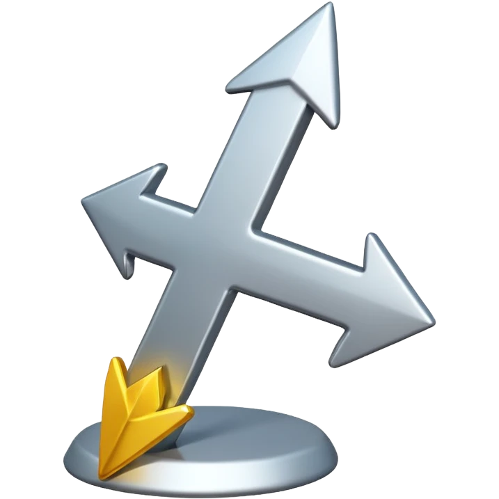 "iOS-style 3D emoji: a bold upward arrow emerging from a glowing base, with metallic edges and bright highlight." emoji