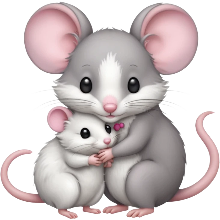 a gray mouse and a white mouse hugging emoji