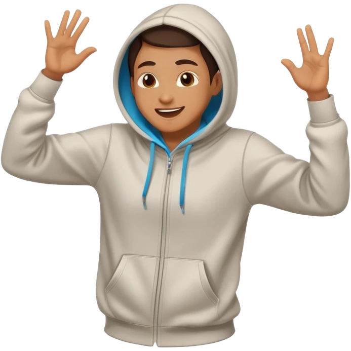 a person dancing energetically wearing a hoodie with a cheerful expression emoji