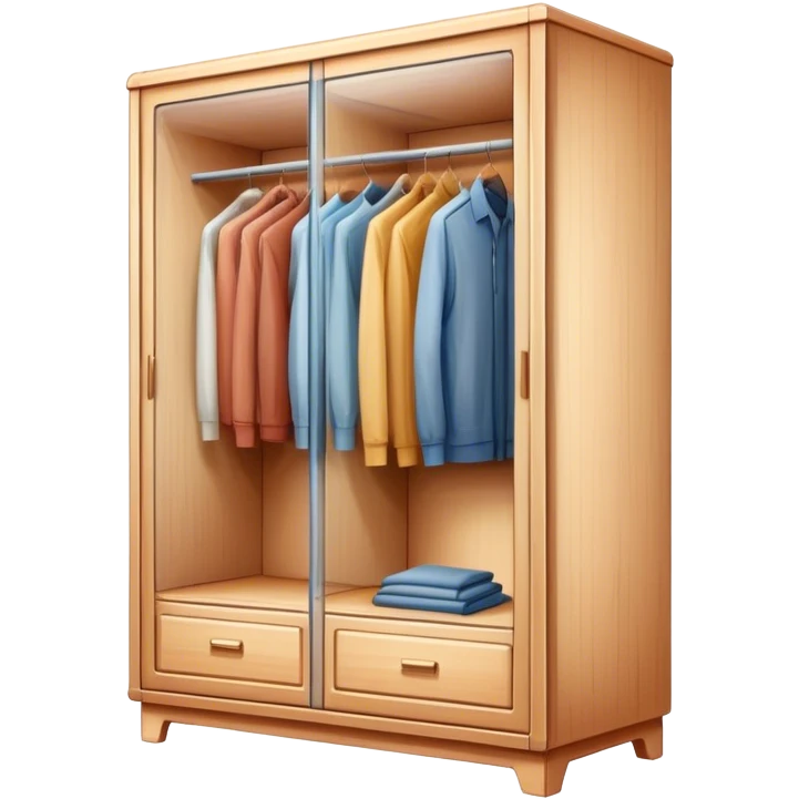 Icon for Furniture Design: a semi-transparent sketch of a wardrobe with a 3D model, pencil strokes, and development metrics. Without dress. The icon should represent the process of creating and refining furniture design. Transparent background. emoji