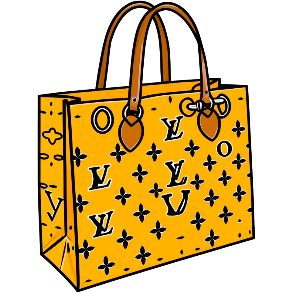 Louis Vuitton paper shopping bag with classic brown LV monogram pattern and handles emoji