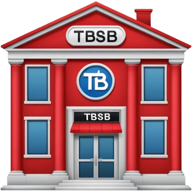 A bank with red building and labeled the "TSB", not "TBSB", on the building emoji
