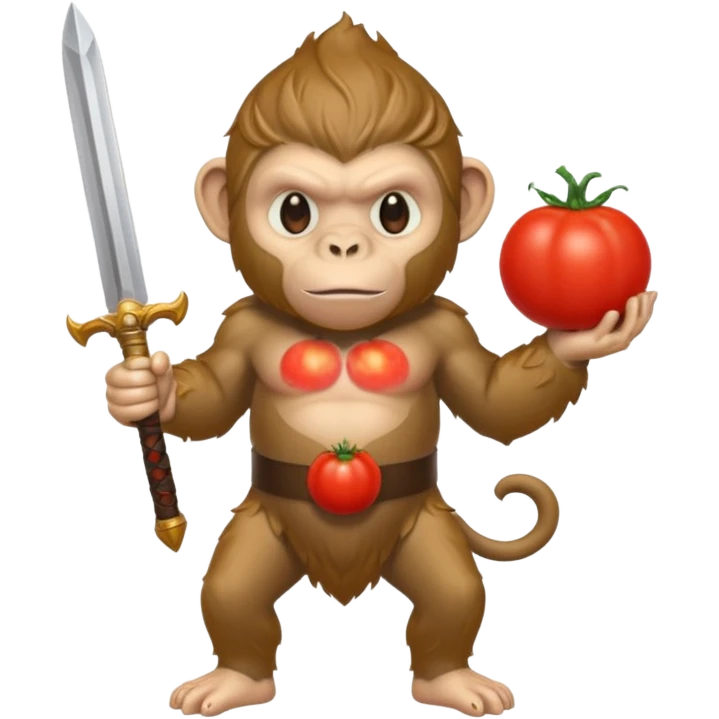 Обезьяна с помидором на голове держит волшебный меч  emoji