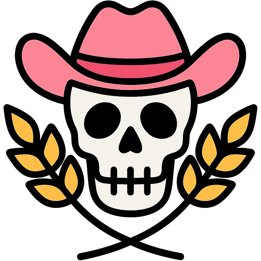 skull with pink cowboy hat and wheat emoji