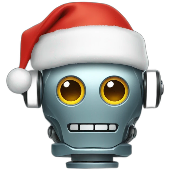 Robot wearing christmas hat emoji
