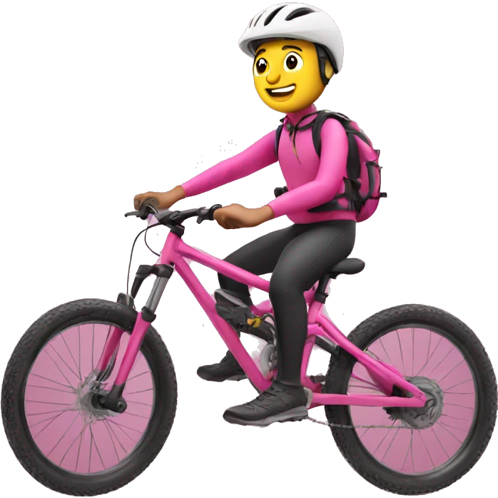 mountain biker on pink bike with thumb up emoji