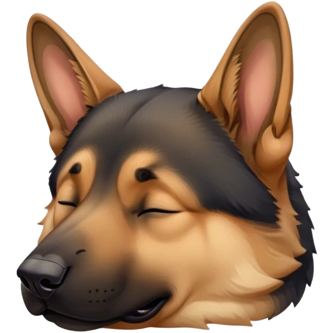 Cinematic Chubby Sleeping German Shepherd Portrait Emoji, Chubby and serene, with a round, unexpectedly soft build and a dense, glossy coat of tan and black, eyes gently closed in peaceful slumber, Simplified yet irresistibly endearing features, highly detailed, glowing with a gentle, drowsy glow, high shine, relaxed and content, stylized with a touch of whimsy, bright and heartwarming, soft glowing outline, capturing the essence of a loyal guardian in a comically sleepy state, so adorable it feels like it could roll out of the screen and snore with charming might! emoji