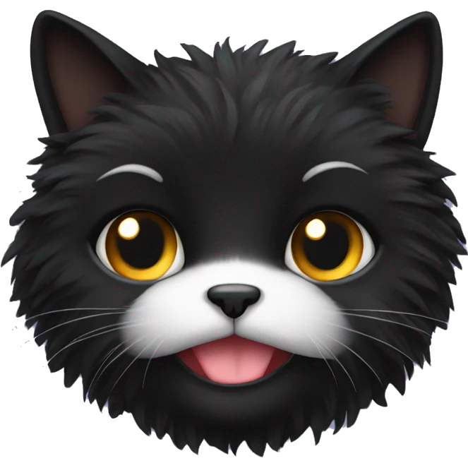 Black fluffy cat with white mouth emoji