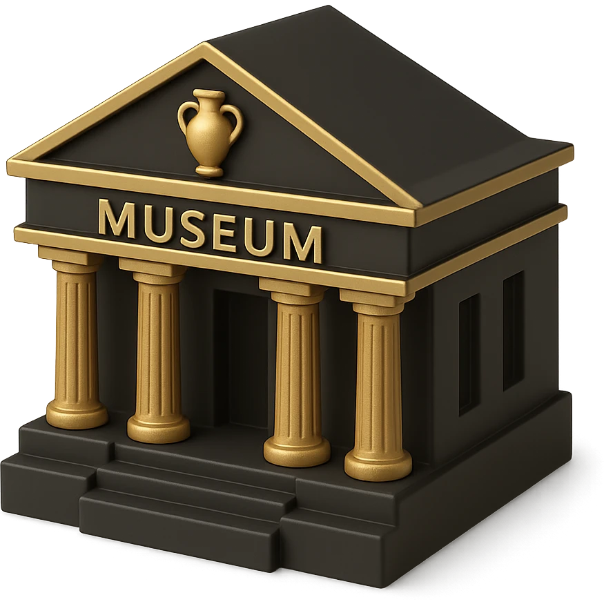 a gold museum building in 3D black style emoji
