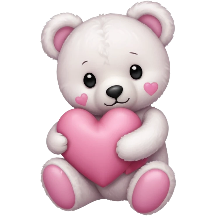 white teddy bear with pink bow hugging pink heart emoji