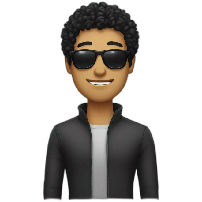 Guy with curly black hair and sunglasses emoji